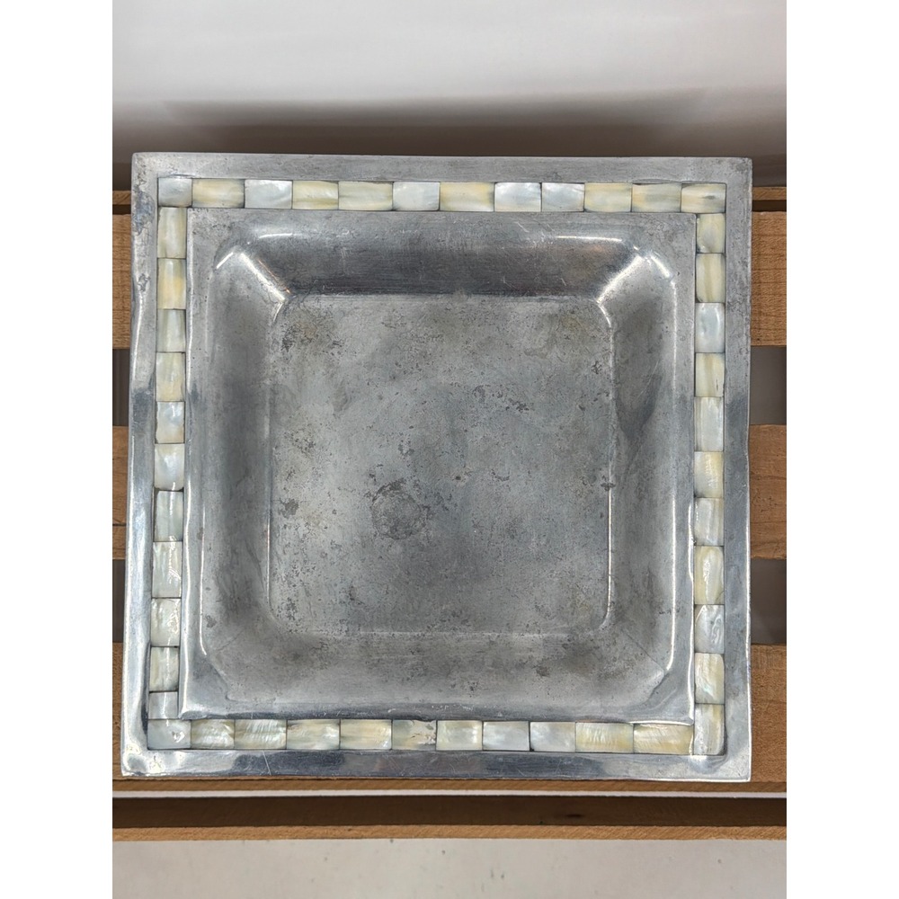 Towle Silversmiths Aluminum Square Tray Mother of Pearl Shell Inlay 12" Vintage